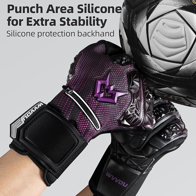 WVVOU Soccer Goalie Gloves for Adults and Youth, High Performance Goalkeeper Gloves with 5 Detachable Finger Saves, Soccer Gloves with 4mm Sticky Latex Palm