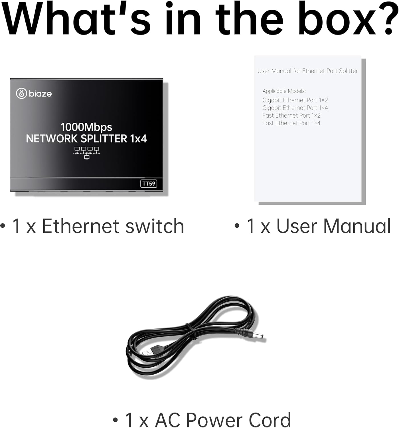 biaze 4-Port 1 4, Cat6 RJ45 (1000Mbps) Ethernet Splitter, Gigabit LAN Network Hub Adapter to Plug & Play Internet Cable