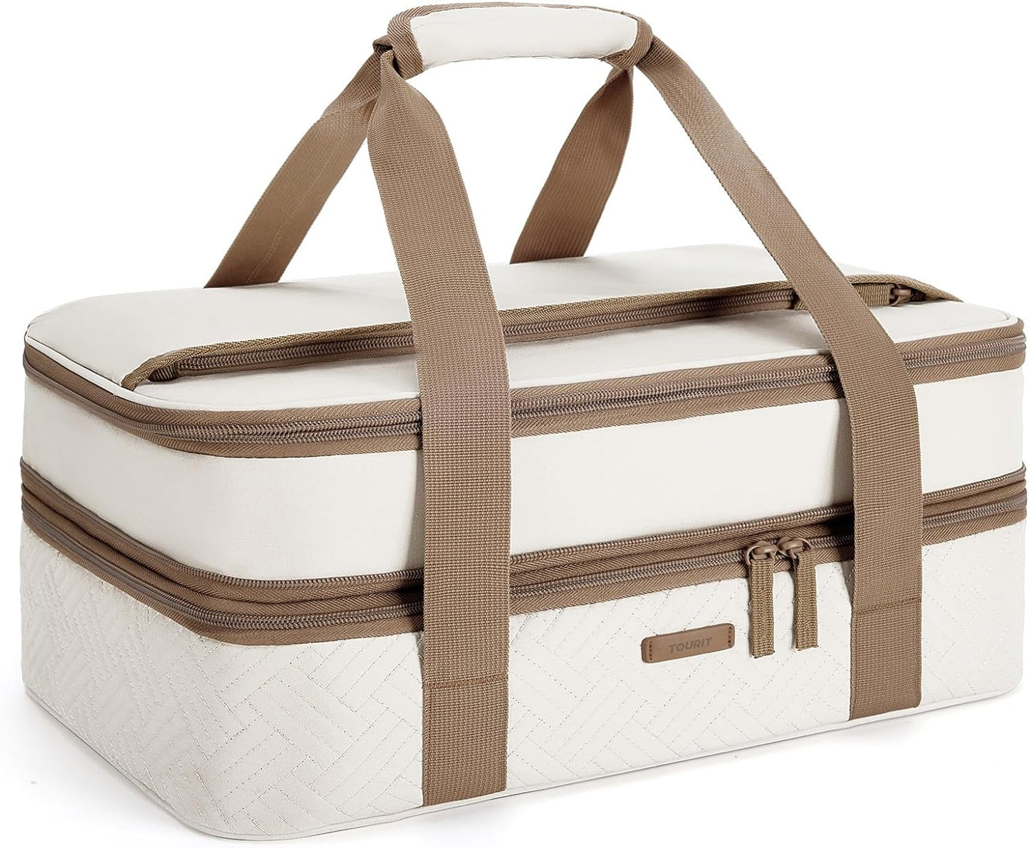 TOURIT Double Decker Insulated Casserole Carrier - Expandable Thermal Food Carrier for 9" x 13" Dishes