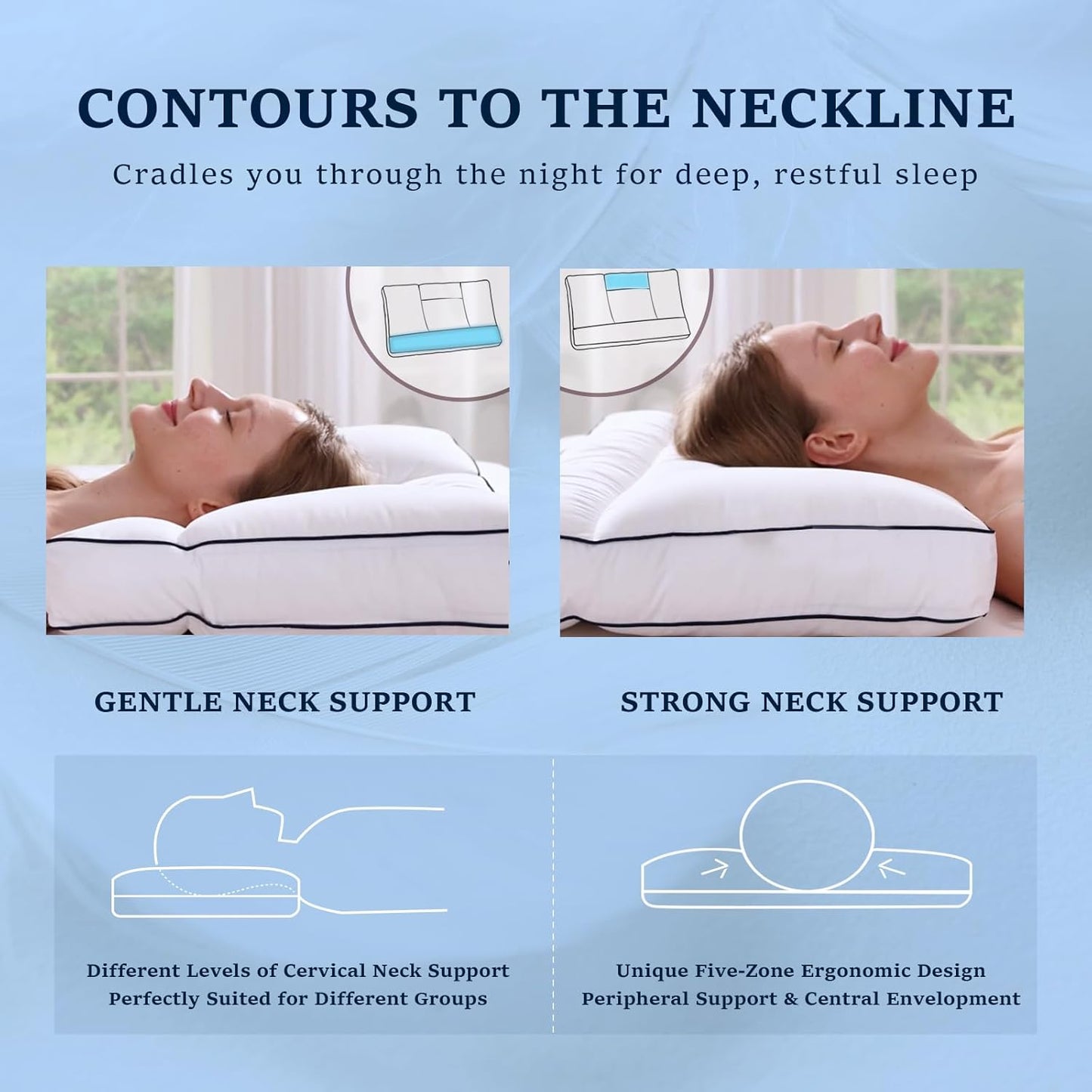 Skiennix Goose Down Pillow - Ergonomic Cervical Neck Pain Relief | Soft Cotton Cover, 16.5x26 Inch