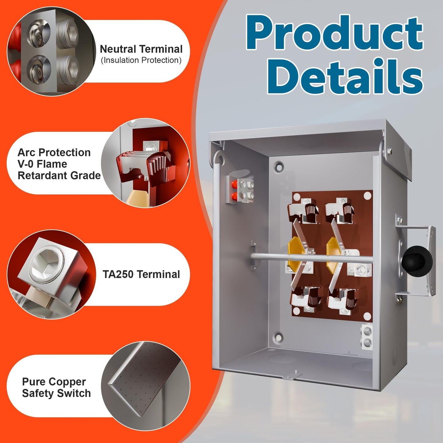 200A 2 Pole Generator Transfer Switch, 120/240V Manual Transfer Switch for Home Generator, 48000W General-Duty Double-Throw Heavy Duty Safety Switches for Indoor and Outdoor