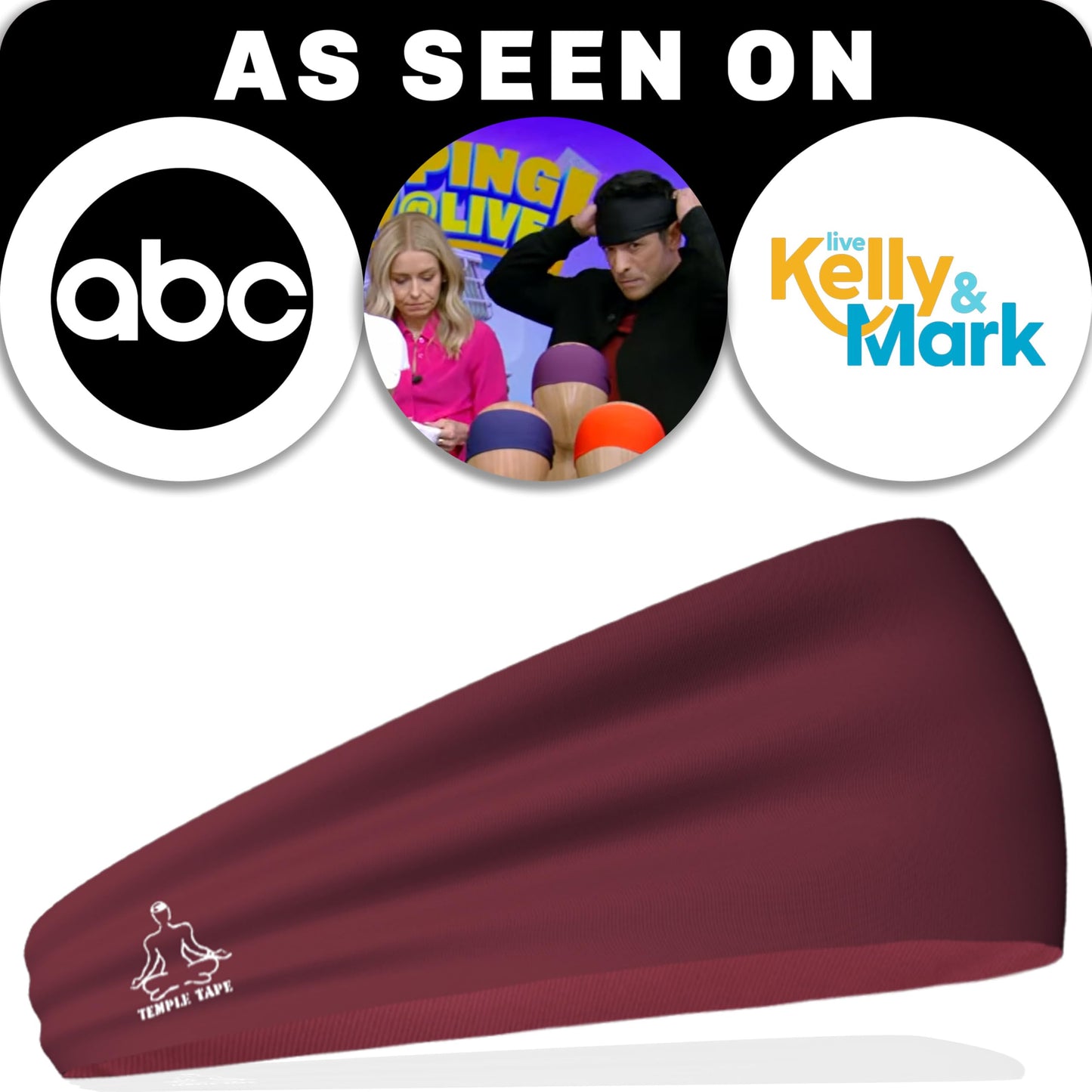 Temple Tape, Headbands for Men and Women - Mens Sweatband & Sports Headband Moisture Wicking Workout Sweatbands for Running, Cross Training, Yoga and Bike Helmet Friendly - Burgundy