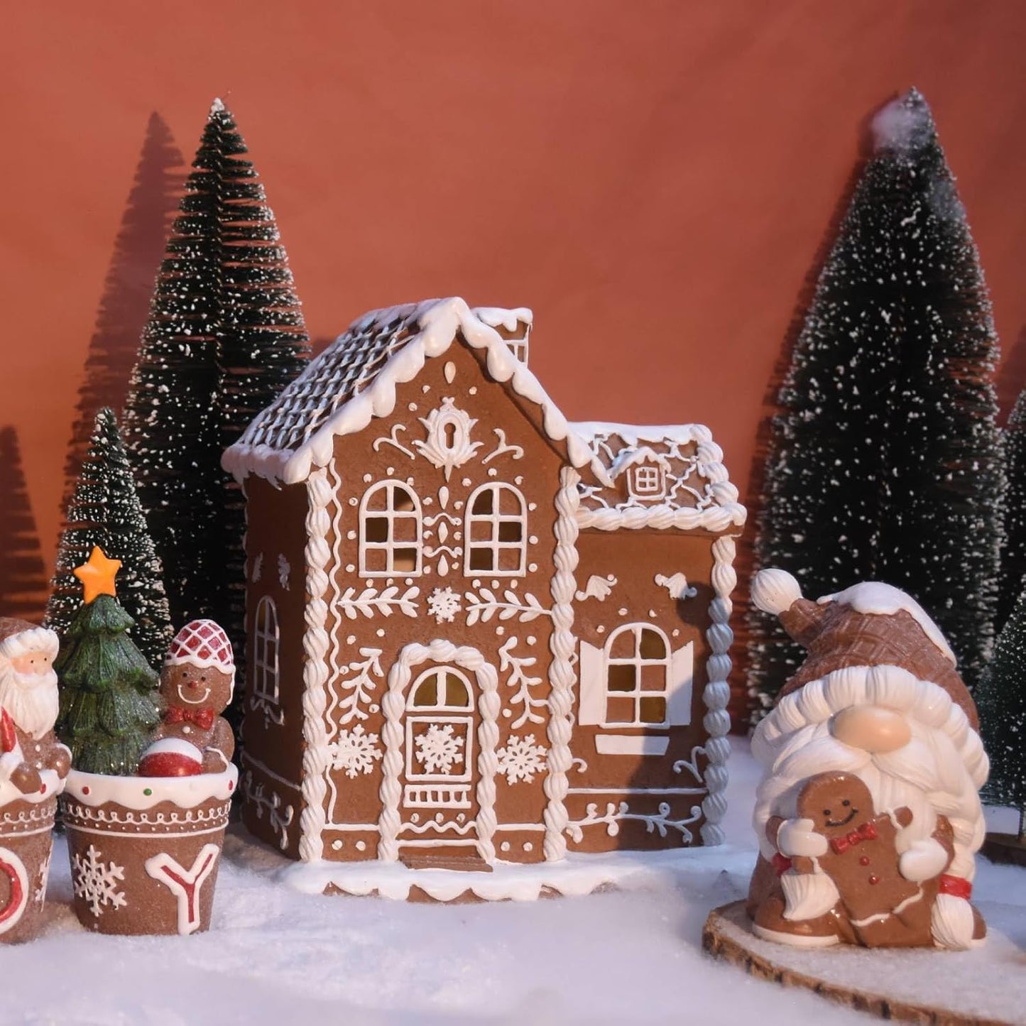 Skiennix Gnome Christmas Decorations - 2Pcs Resin Gingerbread Gnomes Figurines | 4.5 Inch Indoor Table Decor Gifts for Women