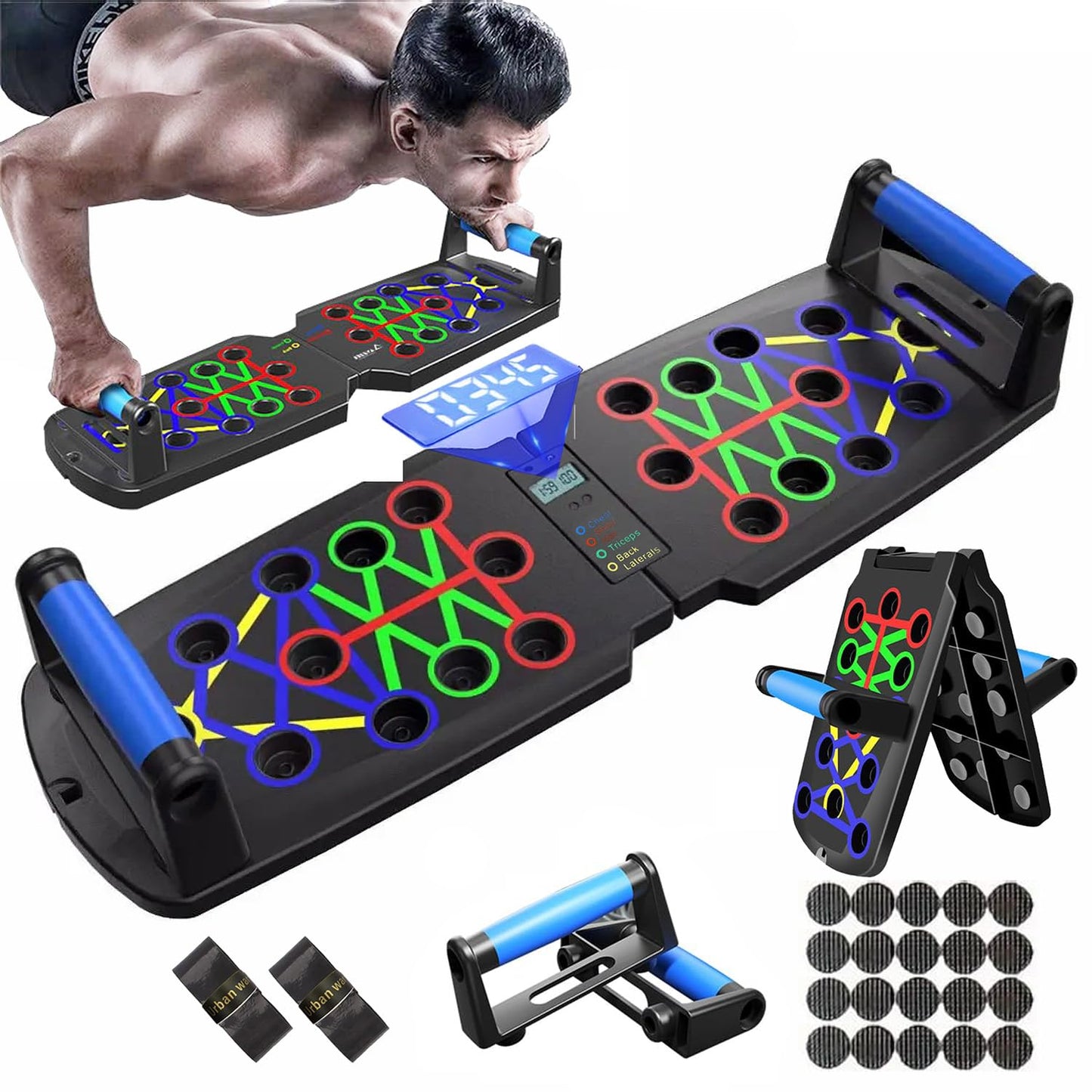 Push Up Board with Counter, Foldable Home Workout Equipment for Men, Portable Pushup Board for Chest, Shoulders, Back & Triceps Training