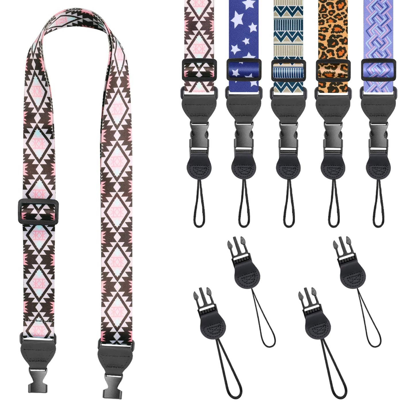 FIEIL Brown and Pink Rhombus Shoulder Strap, Adjustable Camera Strap with 2 Sets of Quick-Release Buckles, Comfortable Neck Strap for iPad, Tablet, Camera, Laptop, Binocular, Luggage Bag