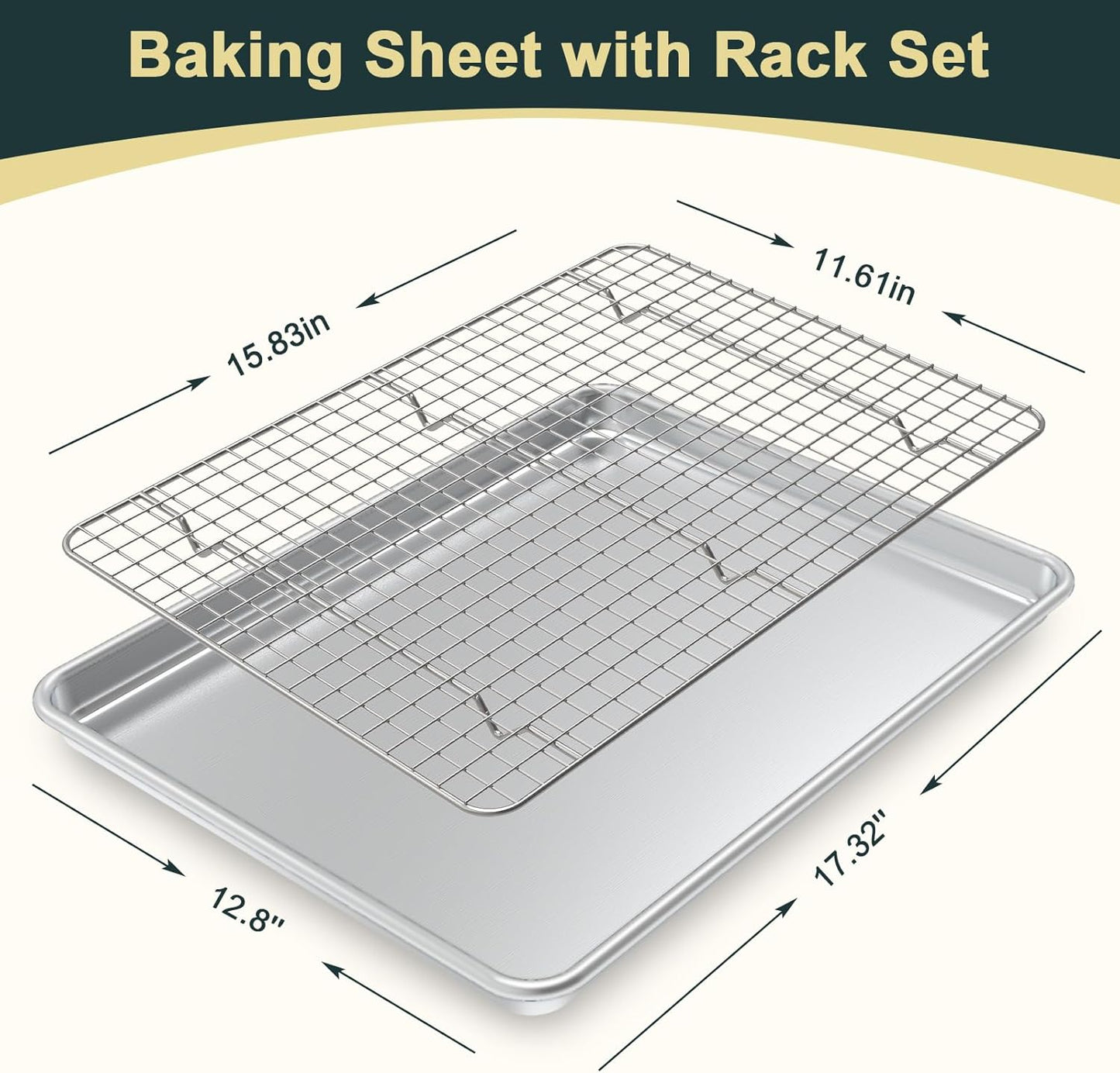 Wildone Baking Sheet Set - Commercial Quality Nonstick Cookie Pans with Cooling Racks | Half Sheet Size, Heavy Duty