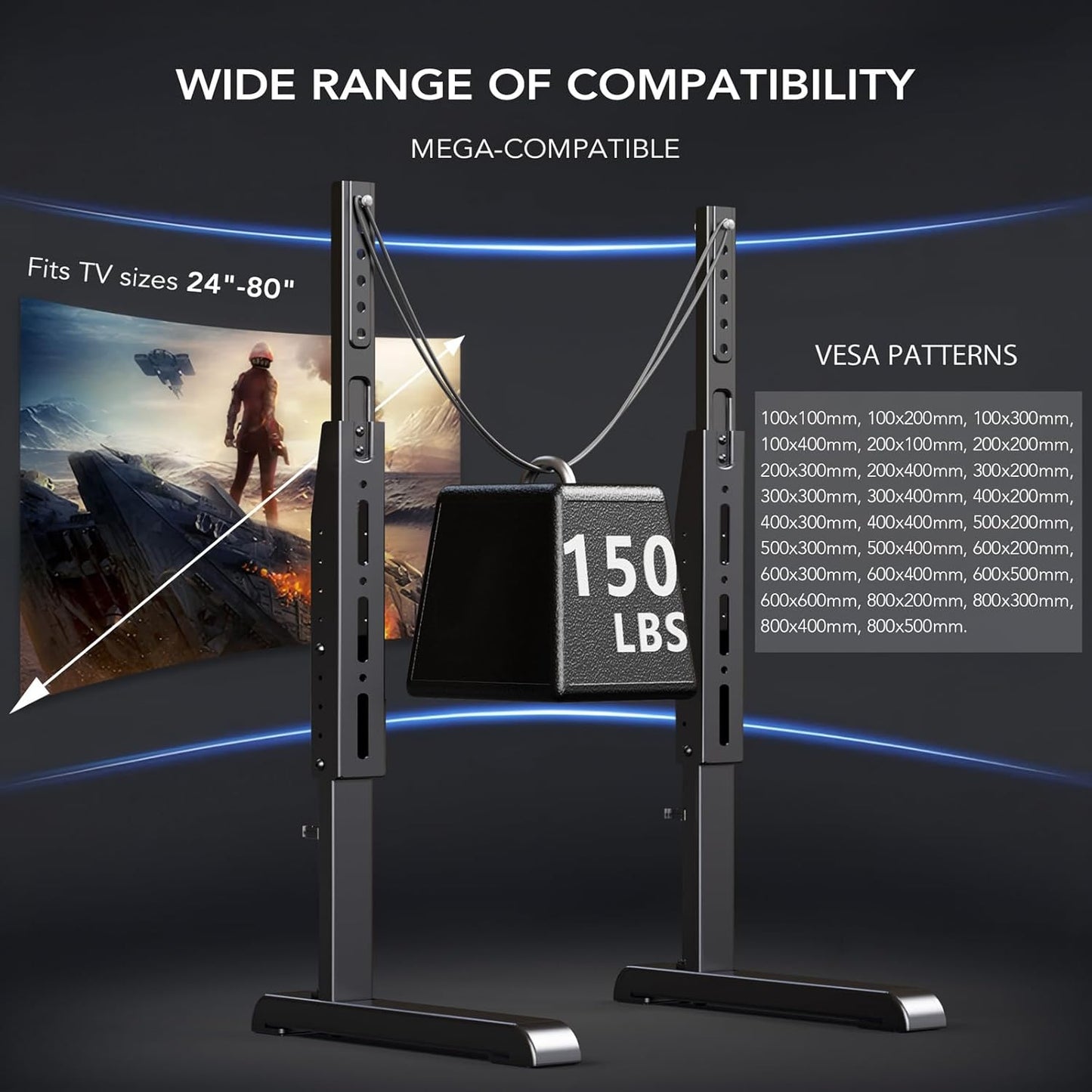 AX WABER 24 80 Inch 7 150lbs, 800x500mm, AX10TB02 Universal TV Stand, Table Top TV Stand Base Wobble-Free Replacement