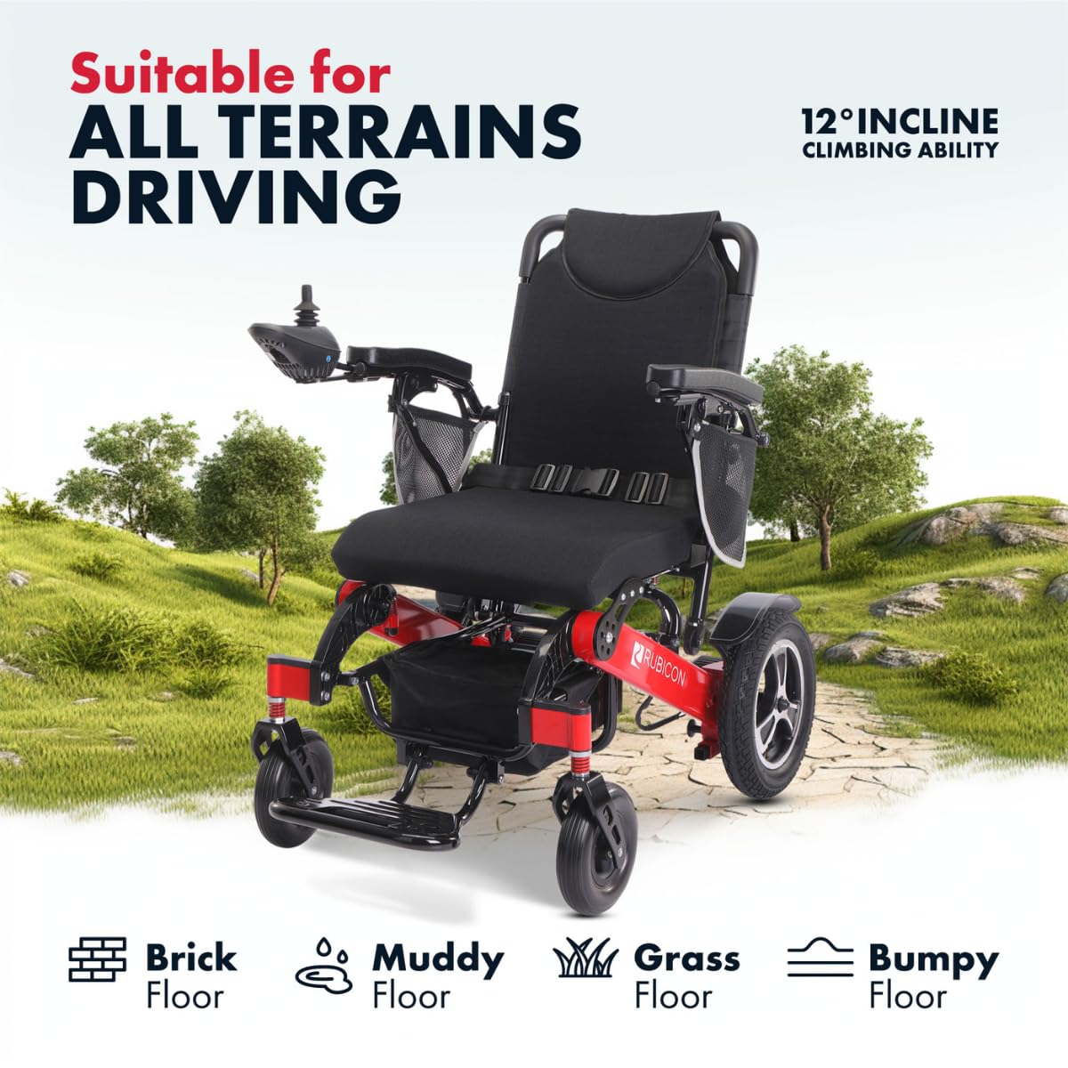 Rubicon DX14 - Longest Range 30 Miles, Airline Approved Electric Wheelchair, Dual 12AH Lithium Batteries, 2x300W Motors, Leather Cushion, Foldable, Lightweight & Powerful (Model20)