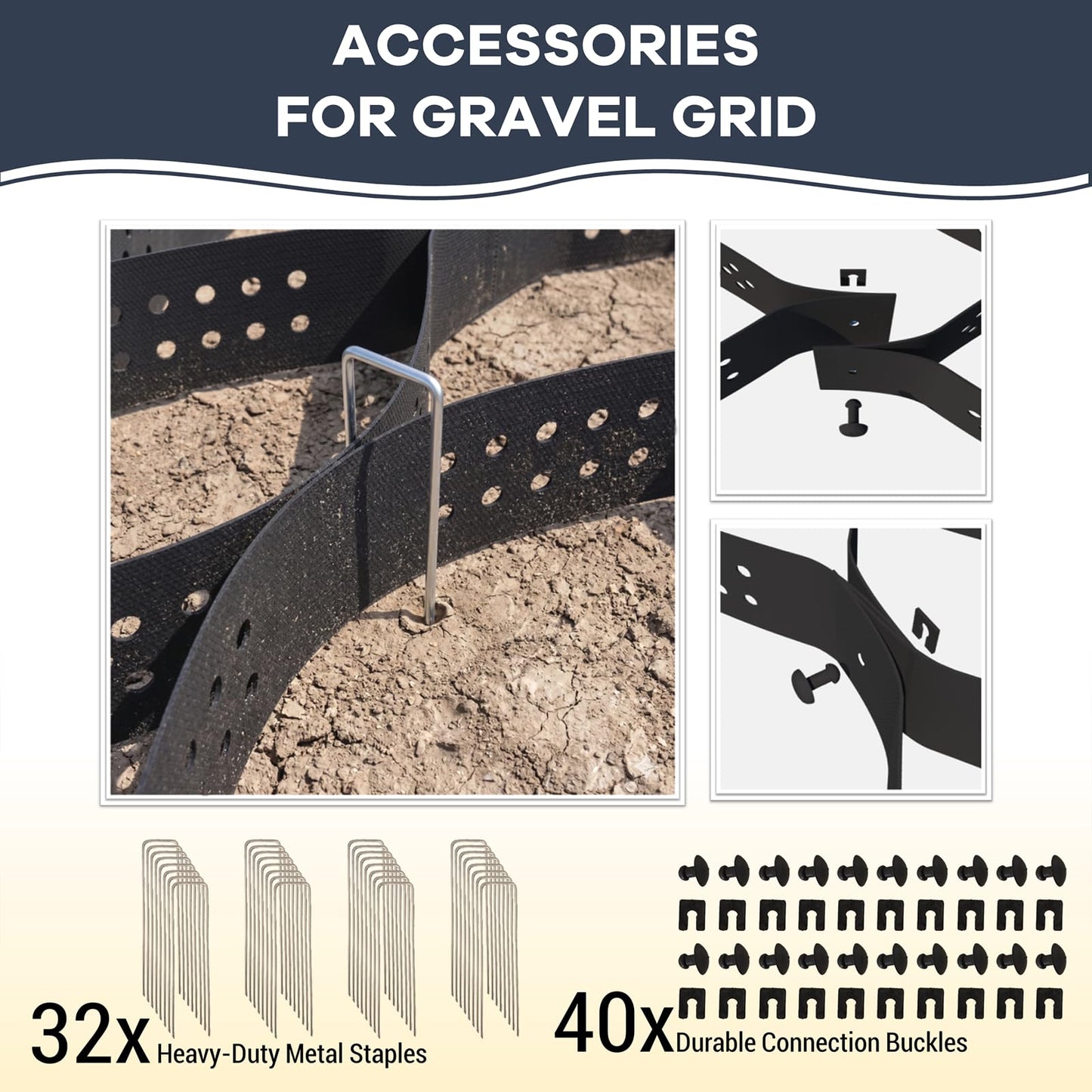 40FT Gravel Grid for Driveway –HDPE Geocell Ground Stabilizer, 1990 lbs/sq ft Load for Parking Pad, Sloped Yard & Paths – DIY Installation with 32 Stakes&40 Fasteners, Proper Base Preparation Required