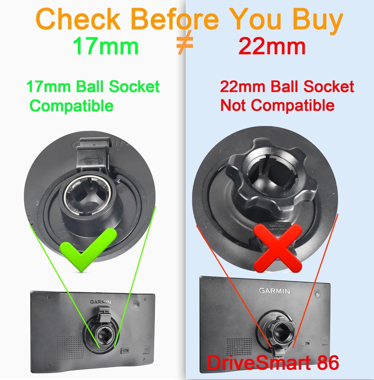 VAUBORTTI [17mm 25mm 1" Aluminum GPS Mount with to Dual Ball Adapter], Fits Garmin GPS & Phone Holder, Replacement