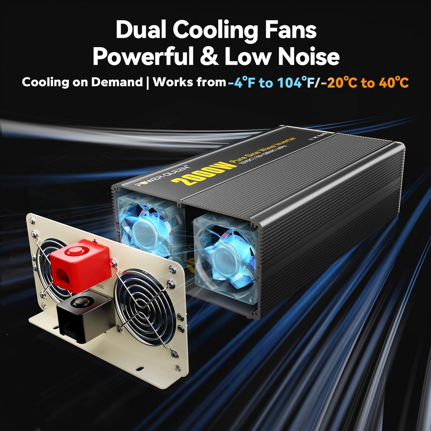 Power Queen 2000W Pure Sine Wave Inverter, Solar Power Inverter 12V DC to 110V-120V AC Converter with 2 AC Outlets, LCD Display for Off-Grid Solar Power System, RV, Truck, Home Appliances