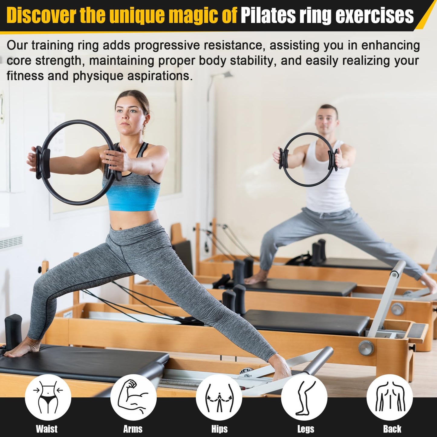 Silipull 18 Pcs Pilates Ring and Ball Set Pilates Equipment for Home Workout 11.8 Inch Magic Circle Rings with Padded Handles, Small Yoga Balls for Strength, Fitness, Toning and Flexibility, Black