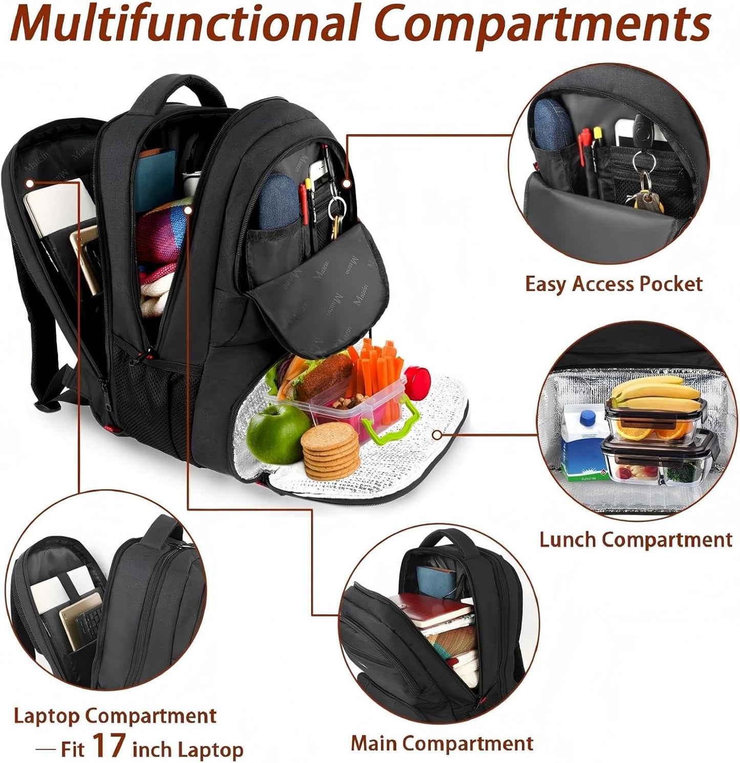 Backpack 17 Inch Backpack Pack Backpacks MATEIN Lunch for Men, Insulated Cooler with Lunch Compartment, Water Resistant