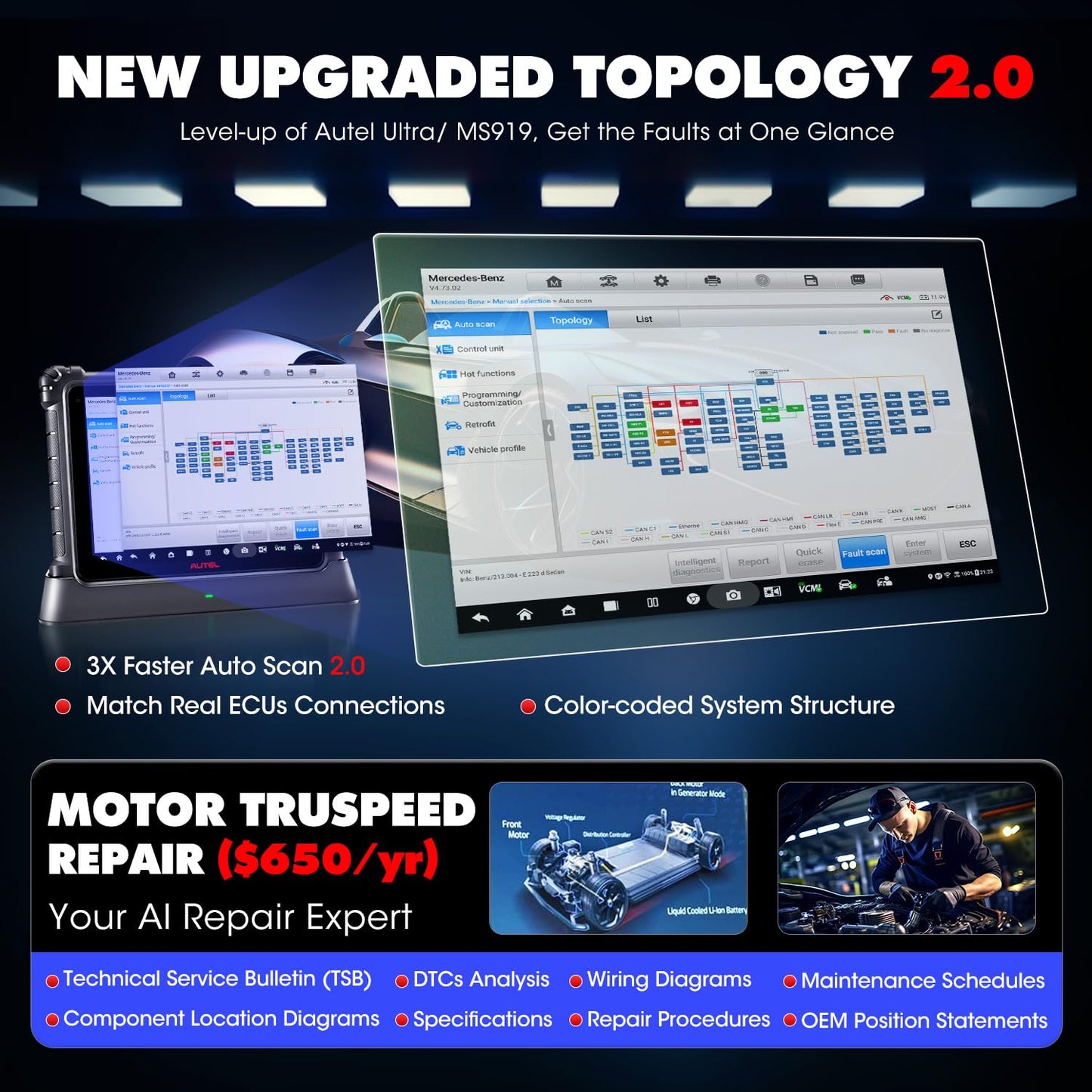 Autel MaxiSYS Ultra EV Intelligent Scanner, 2026 EV Ver of Ultra S2, High-Voltage System & Battery Pack Analyze, $1000 EVDiag KIT, 5IN1 VCMI, 2.0 Topology, 3K+ Bidirectional, 40+ Reset, Motor Truspeed