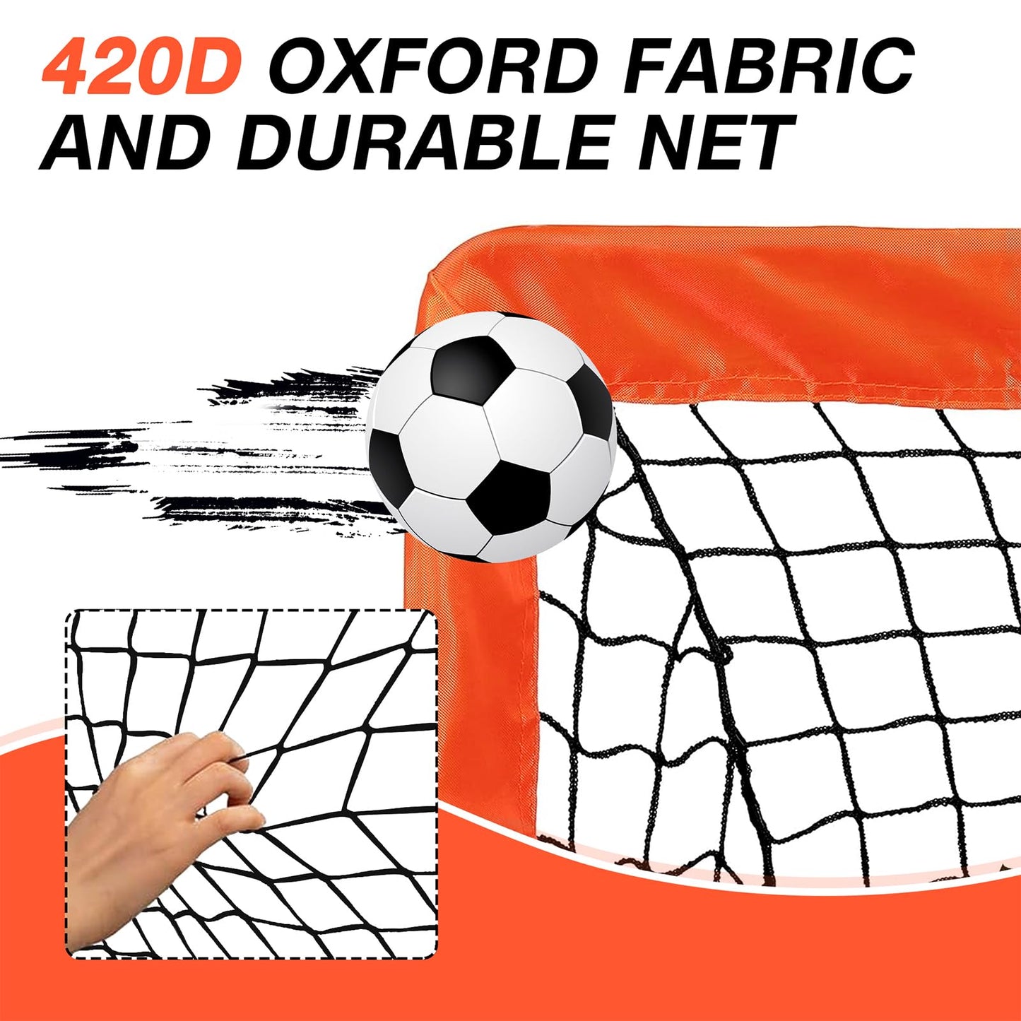 2 Pack 4' x 3' Soccer Goal Net Set, Pop Up Kids Practice Soccer Goals for Indoor and Outdoor.Portable Soccer Net with Carrying Bag & Ground Pegs, Perfect for Backyard, Field, Court (Orange)