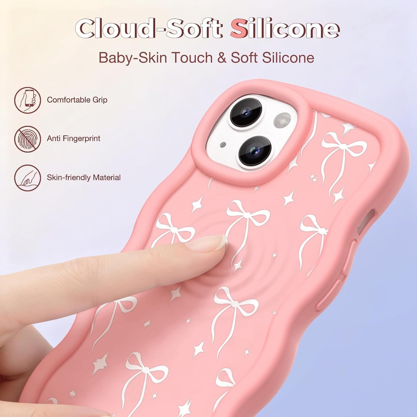 CASBST 15 15 Compatible with iPhone Case for Women Girls, Curly Wavy Frame with Cute Pattern, Aesthetic Slim Soft