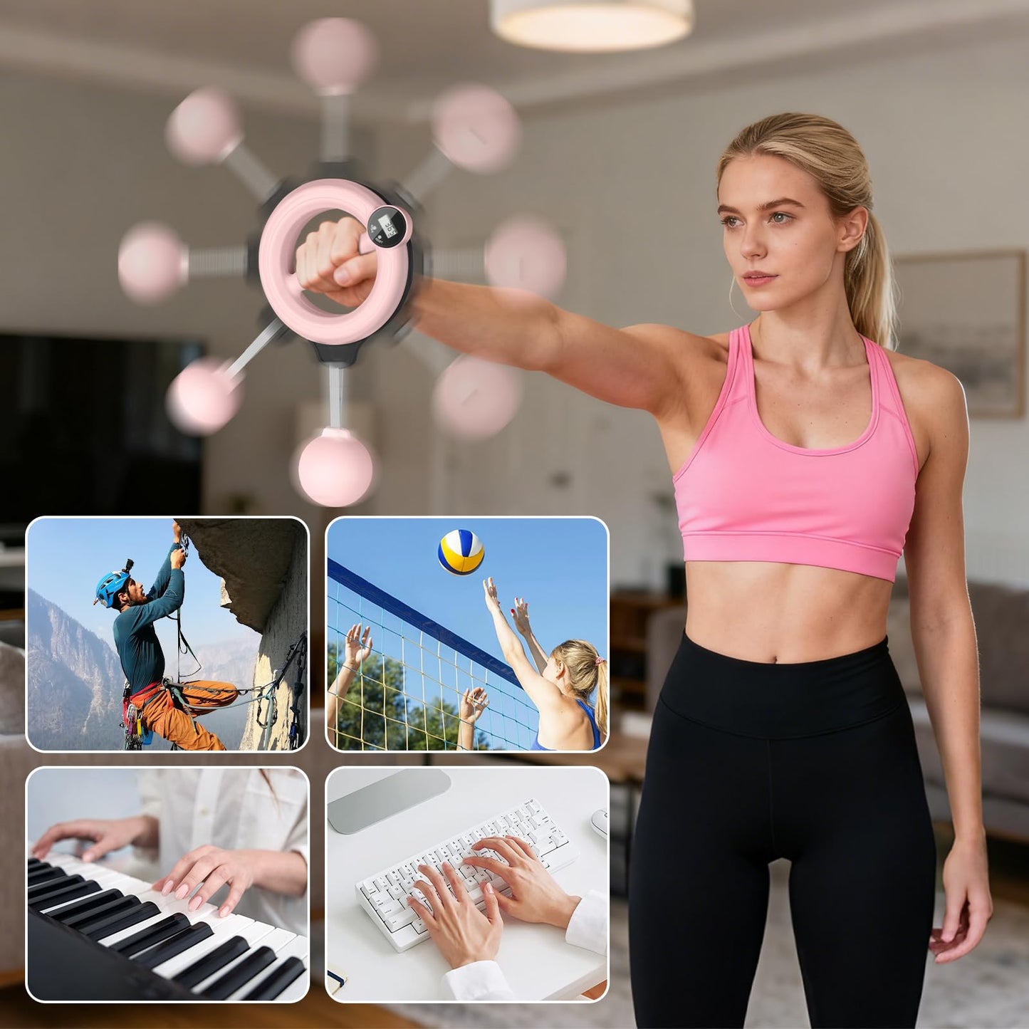 SANLIKE 360° Hand-Crank Arm Workout Adjustable Forearm Trainer for Men & Women Shoulder Exercise and Mobility Trainer Chest Trainer Home Workout Equipment and Gym Workouts (Pink)