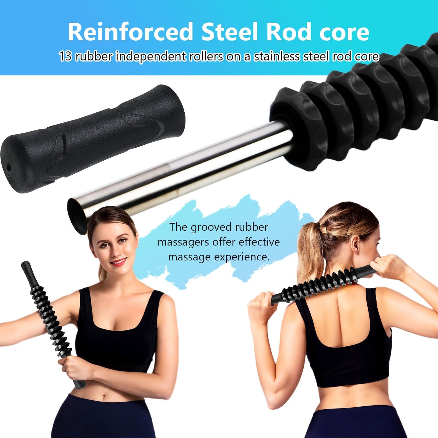 Monfasye Muscle Roller Stick, Yoga Massage Roller Bar Fitness Beauty Tool for Athletes Relief Leg Back Pain (Black)