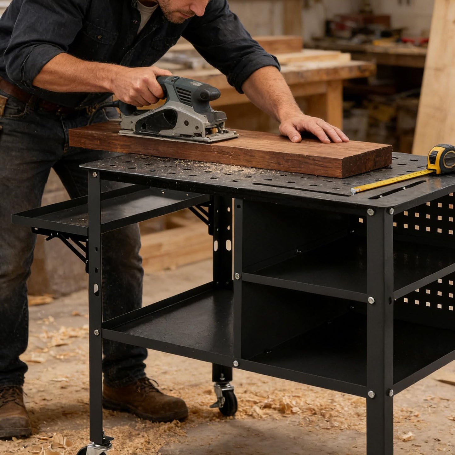 DIYTUNINGS Welding Table 1200 lbs Load Capacity Workbench, Movable Steel Workstation with Foldable Tray, 36" X 24"Universal Work Table for Sawing