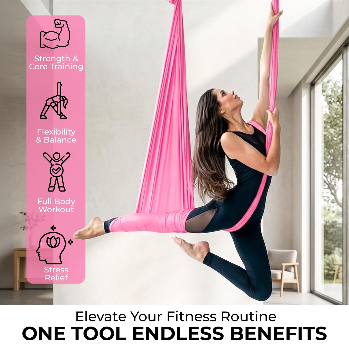 LOTUS78 Aerial Yoga Hammock 5.5 Yards (198 Inches) – Premium Aerial Silk Swing for Antigravity Fitness, Inversion Therapy, Strength & Flexibility | Pink | Yoga Trapeze for Home & Studio