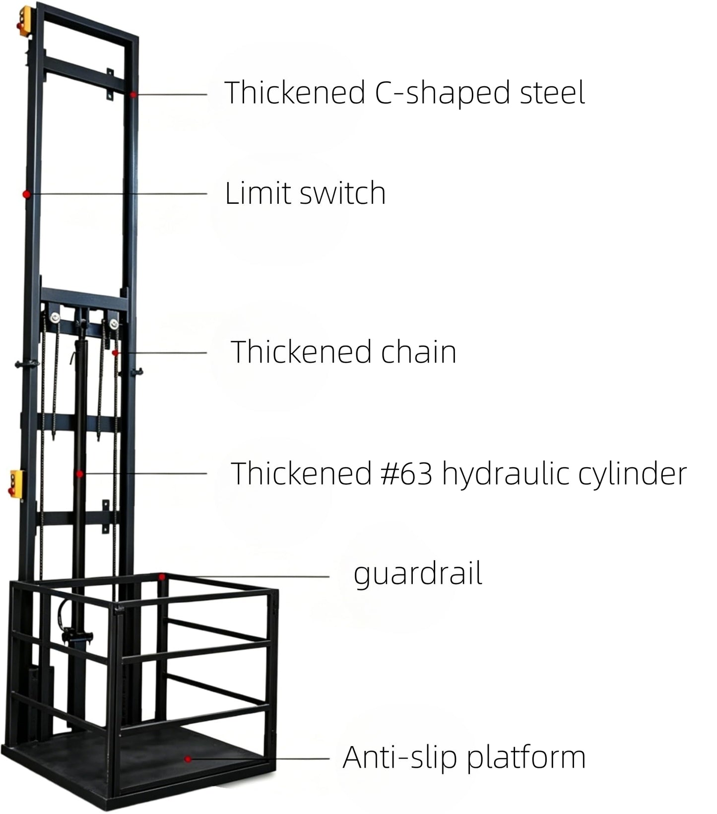 1Ton/2200Lbs Electric Hydraulic Lift Platform, Wall Mounted Freight Elevator with 47.24Inch Upgraded Fence, Anti-Fall Anti-Crush Anti-Top Impact Safety Rail Hoist for Factory Warehouse Household
