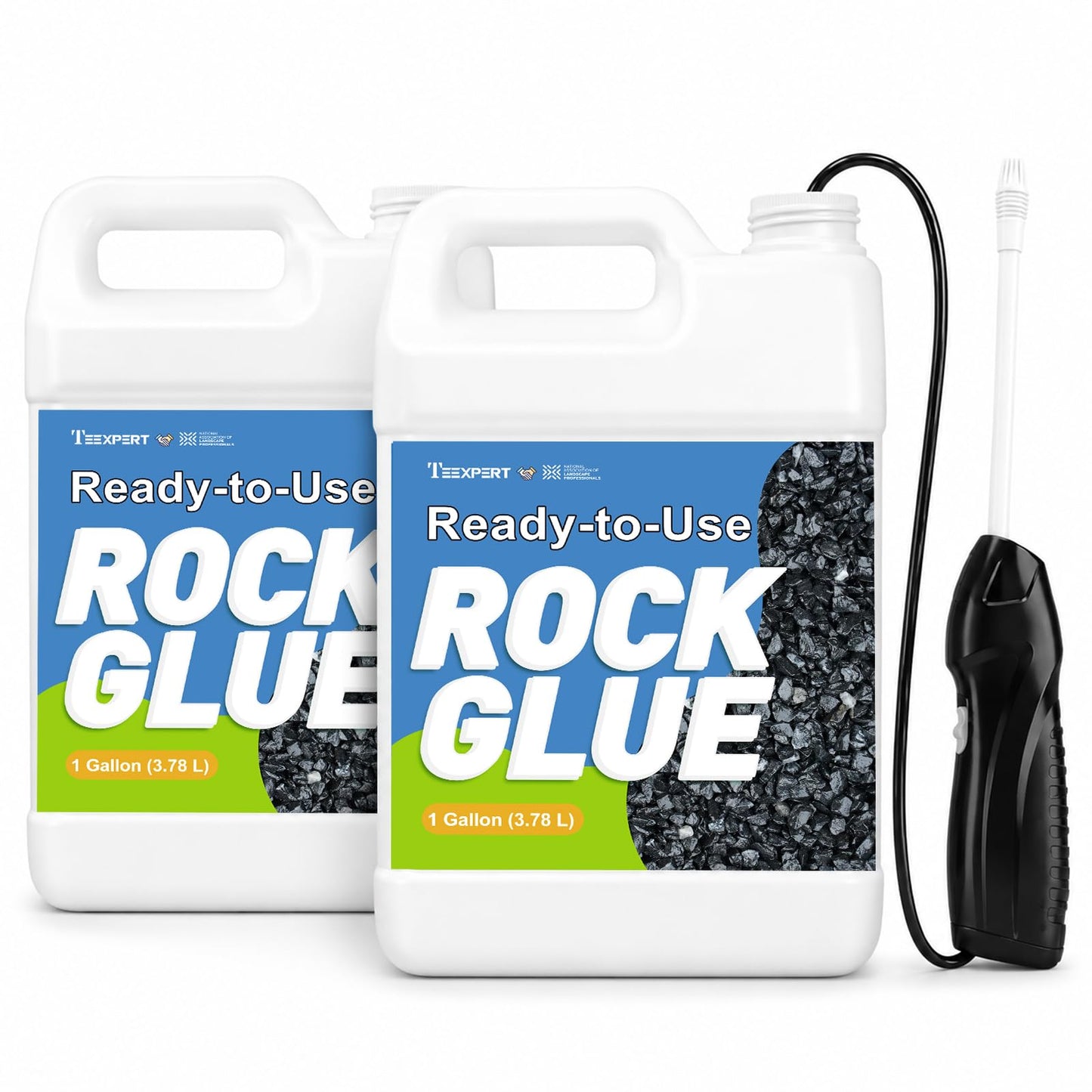 Teexpert Ready-to-Use Rock Glue for Landscaping with Electric Sprayer, 2 Gallon Gravel Glue for Landscaping for Pea Gravel, River Rock & Stone for Outdoor Landscape, Walkways, Patios, & Driveways