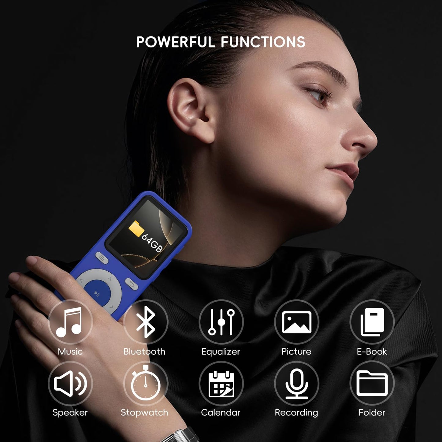wiwoo 64GB MP3 MP3 128GB(Earbuds Player with Bluetooth,Bluetooth Portable HiFi Lossless Sound Player with Speaker,Voice