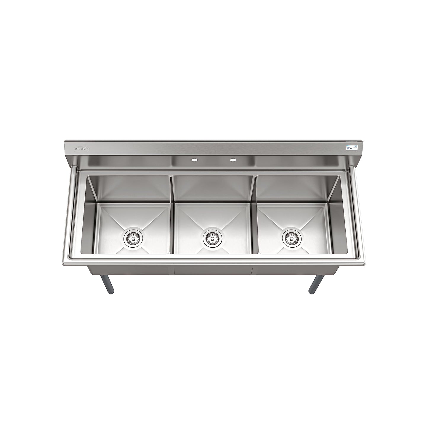 KoolMore 60 in. Three Compartment 18-Gauge Stainless-Steel NSF Commercial Kitchen Sink, Bowl Size 18x18x14, with Three Basins and Pre-Drilled Faucet Holes for Restaurants and Cafes (KM-SC181814-N3)