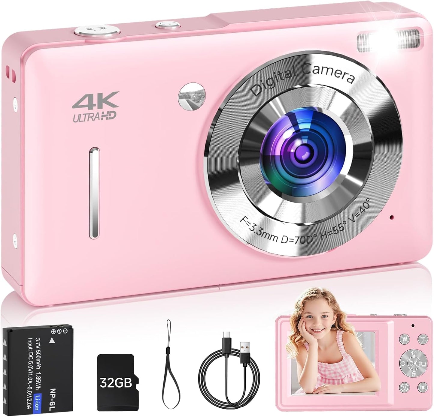 SMARTKLIK 1080P 44MP 16X 20 Digital Camera for Kids, FHD Point and Shoot Digital Camera with Face Detect, Smile