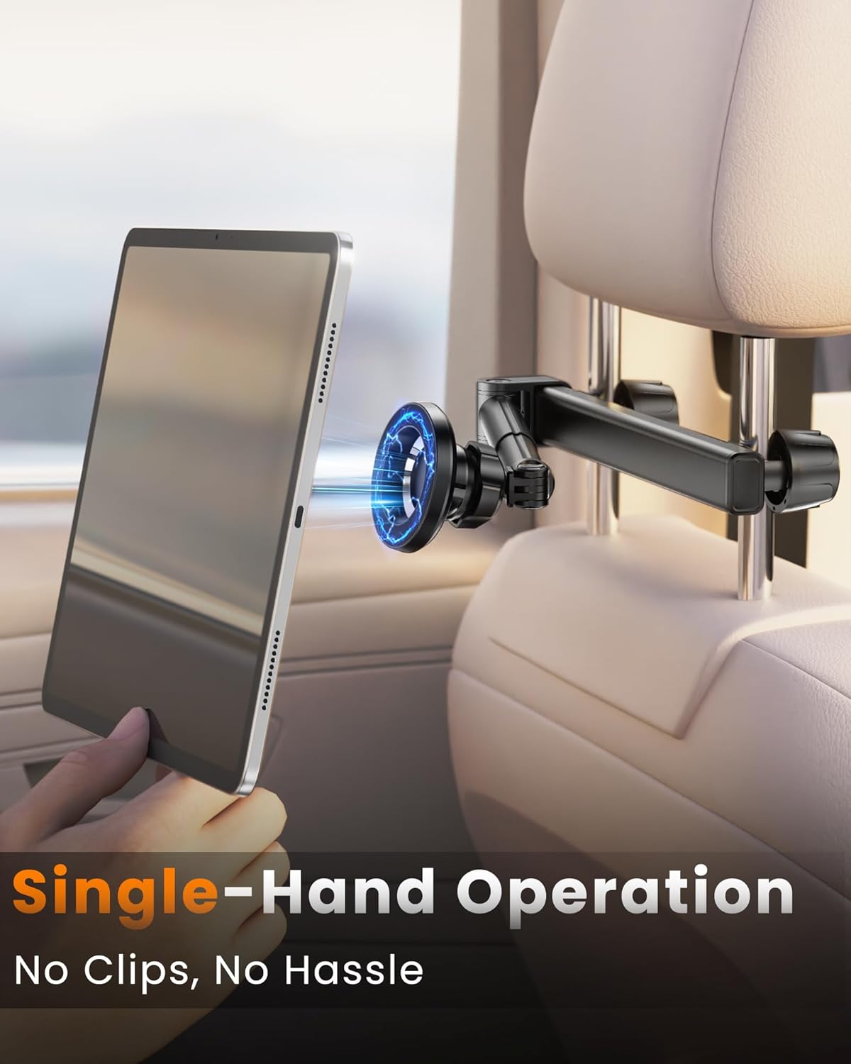 JDHDL 6 lb for Magsafe Car Headrest Tablet Holder, for iPad Holder Car Mount, Strong Magnetic Force Adjustable Aluminum