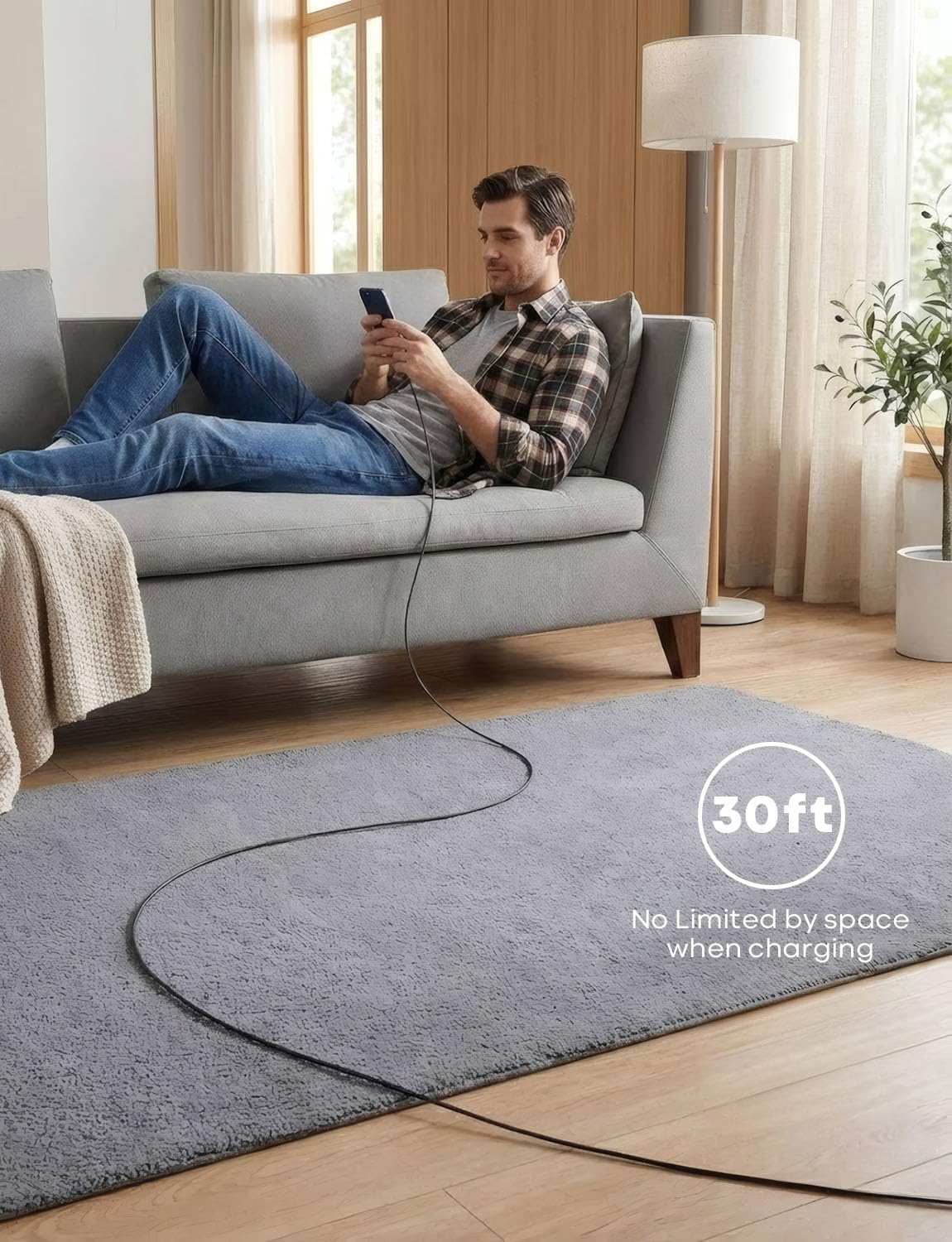 Generic 30 60W Ft USB A to USB C Cable, [Charge Only/No Data] Nylon Braided USB to USBC Charger Cord, Extra Long USB