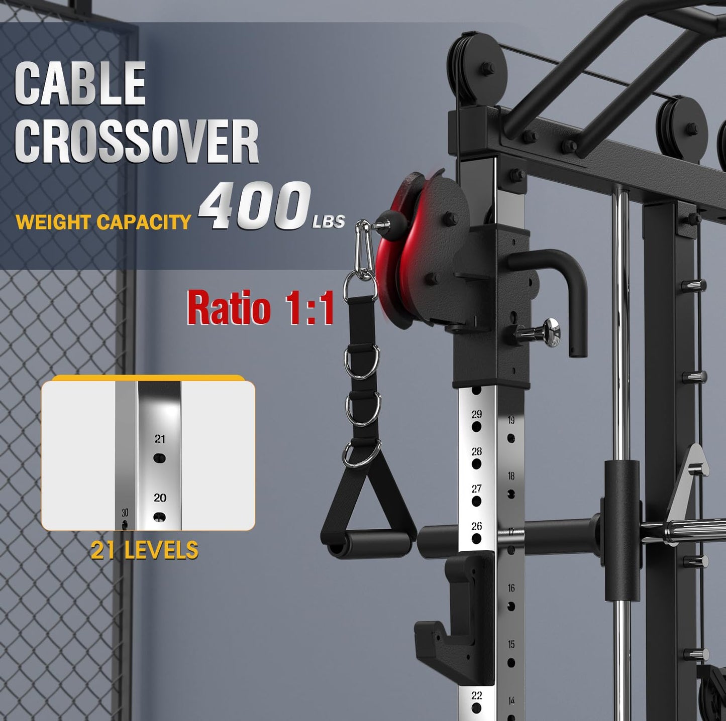 DONOW Smith Machine with Weight Stacks, Heavy Duty Home Gym System Power Cage Cable Crossover Machine Multi-Functional Trainer Ratio 1:1