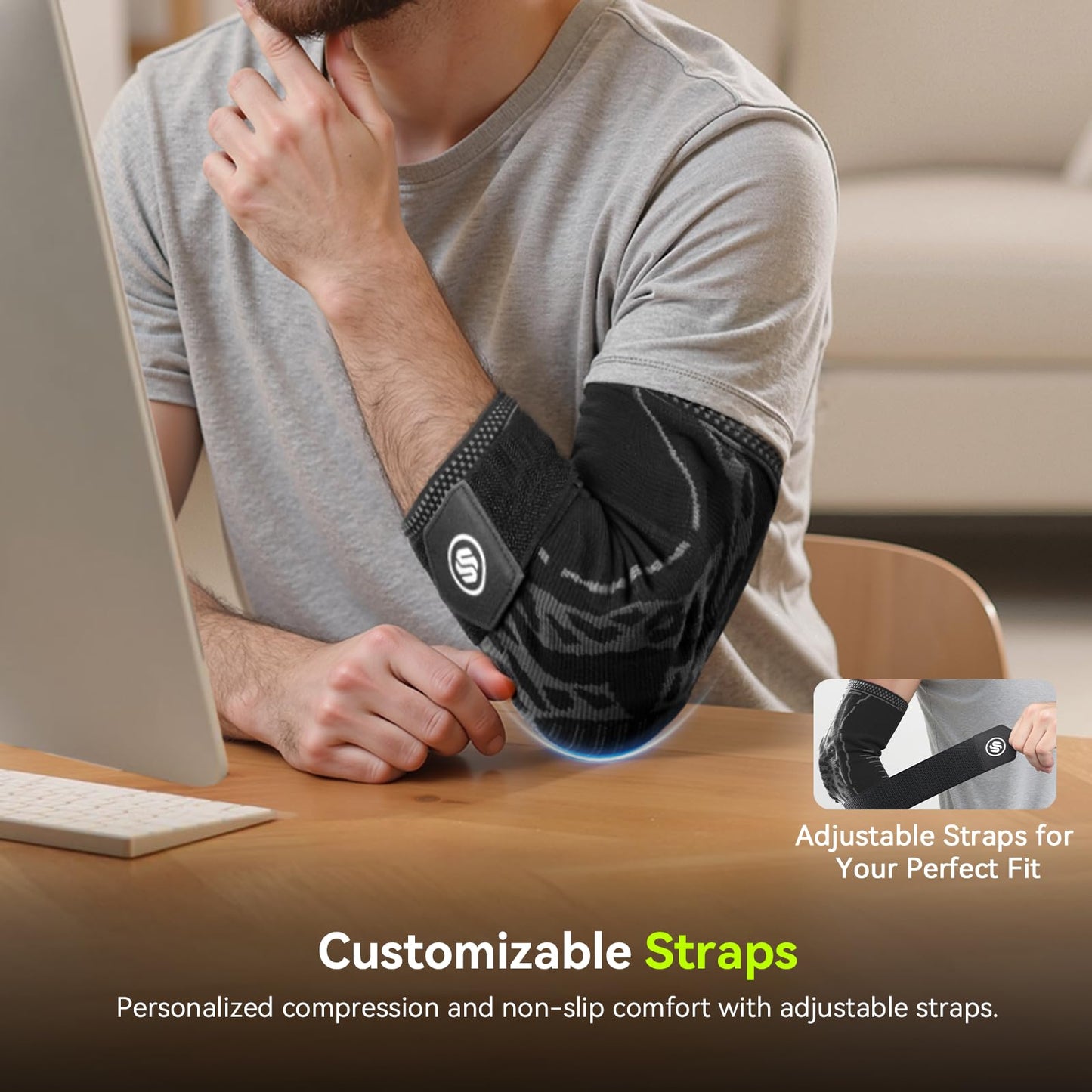 Elbow Compression Sleeve for Tendonitis , Bursitis Elbow Pad Brace – Elbow Brace with Side Springs & Foam Padding for Olecranon Joint Pain, Arthritis, Bursa Protection, Men & Women (Black, Large)