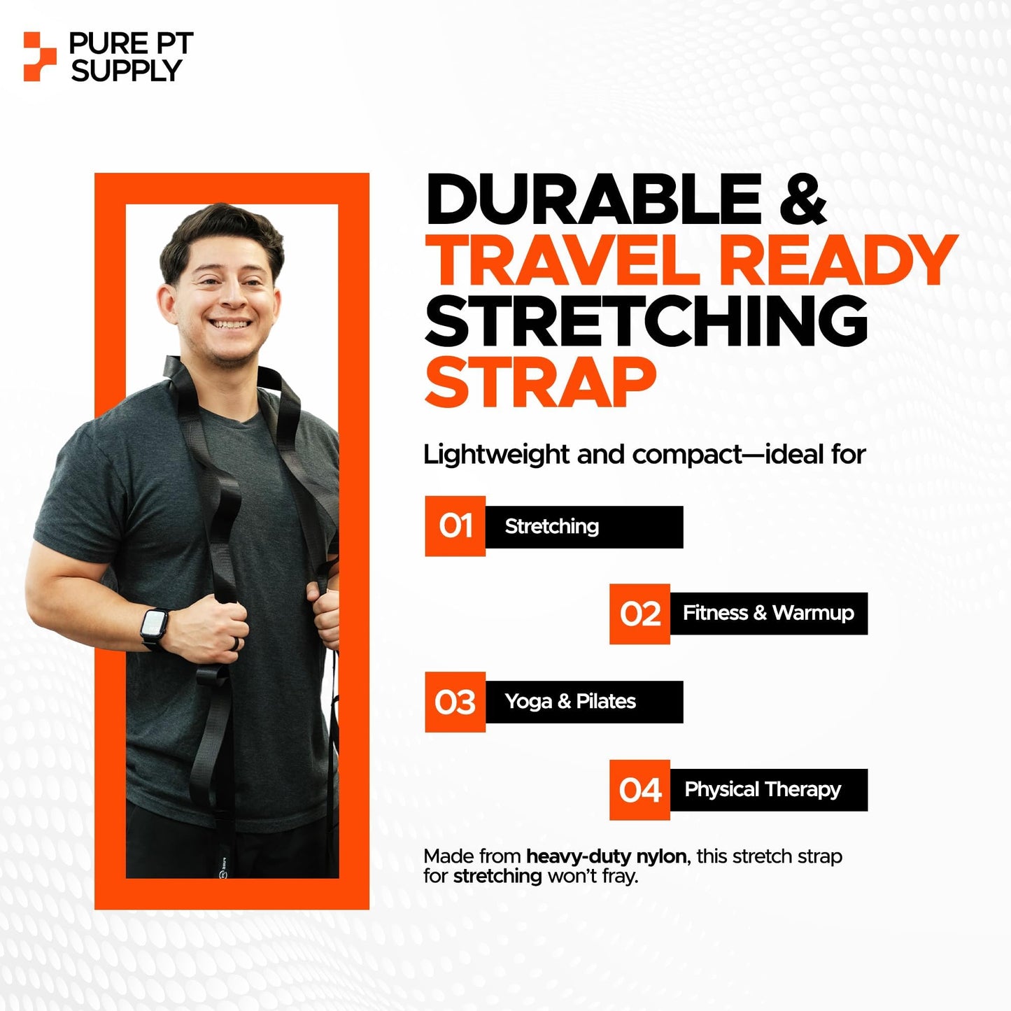 Pure PT Stretching Strap with 10 Loops – Non-Elastic - Physical Therapist-Approved Stretch strap for Stretching, Yoga, Injury Recovery & Flexibility | Premium Yoga Strap - Expert Workouts Included