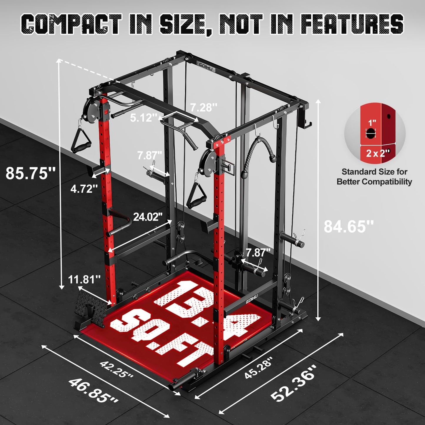 Goimu R1-V4 Power Cage Rack, 2000LB Squat Rack with Cable Crossover System, Multi-Function Weight Cage, Home Gym Workout Machine with More Training Attachments (Red R1 Power Cage)