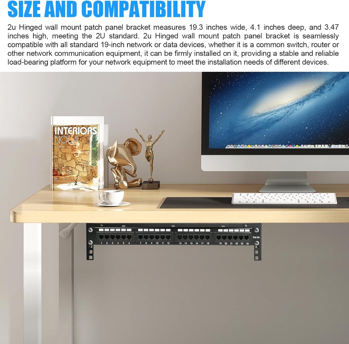 KishYa 2u 2u 19 inches Hinged Wall Mount Patch Panel Bracket, Patch Panel Bracket, Vertical Wall Mount Rack