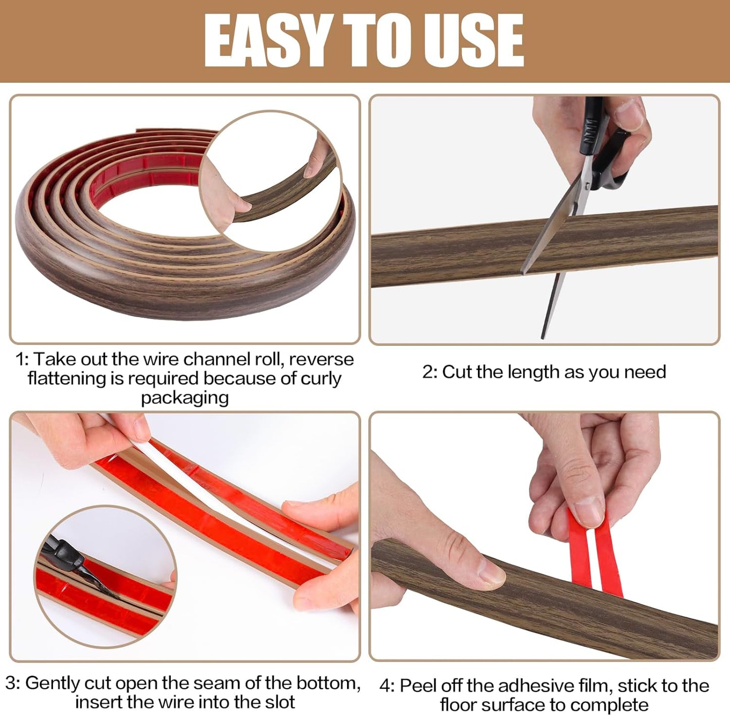 DBHXXMB-HH Hider,3.3FT Cavity:0.39"(W) 0.27"(H) Floor Cord Cover Self Adhesive Cord Cable Management, Extension Strip