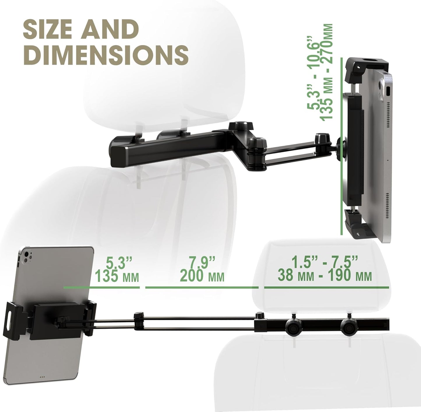 ZIRKA 360 619 Car Headrest Tablet and Phone Holder Adjustable Back Seat Mount for iPad, iPhone, Samsung Heavy Duty