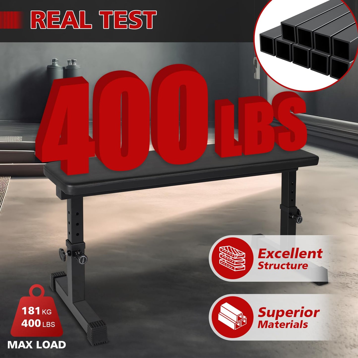 MIUDGIG Flat Weight Bench, Adjustable Height Strength Training Bench, Heavy Duty Workout Bench for Home Gym, Multifunctional Exercise Bench Press for Full Body Exercises & Fitness, Home/Gym Easy Assembly