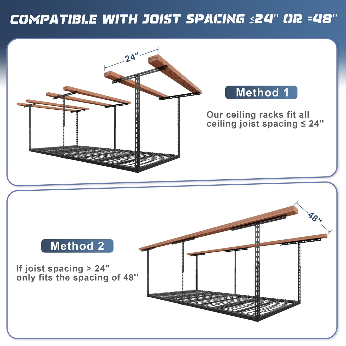 Jusgym 4X8FT Overhead Garage Storage Rack, 26"-40" Height Adjustable Garage Ceiling Storage Racks, Heavy Duty Metal Overhead Storage Organizer System, 750LBS Weight Capacity