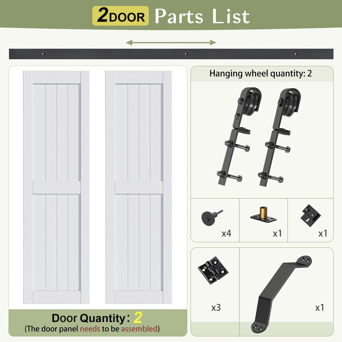 Finosen Bifold Barn Door 48 x 84 in (Double 24 inch)，Bi-fold Sliding Closet Doors with Hardware Track kit Included, 4.3ft Rail for 2 Doors, MDF Wood Panel,PVC Surface, Save Space,DIY Assembly, White