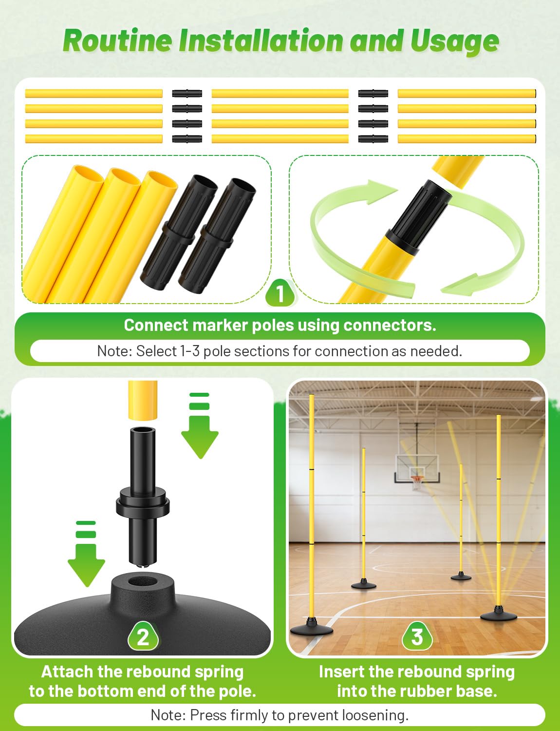 GHB Agility Poles 4 Pack 50" Rebound Sports Basketball Training Poles,Detachable Speed Training Equipment Football Accessories with Rubber Base