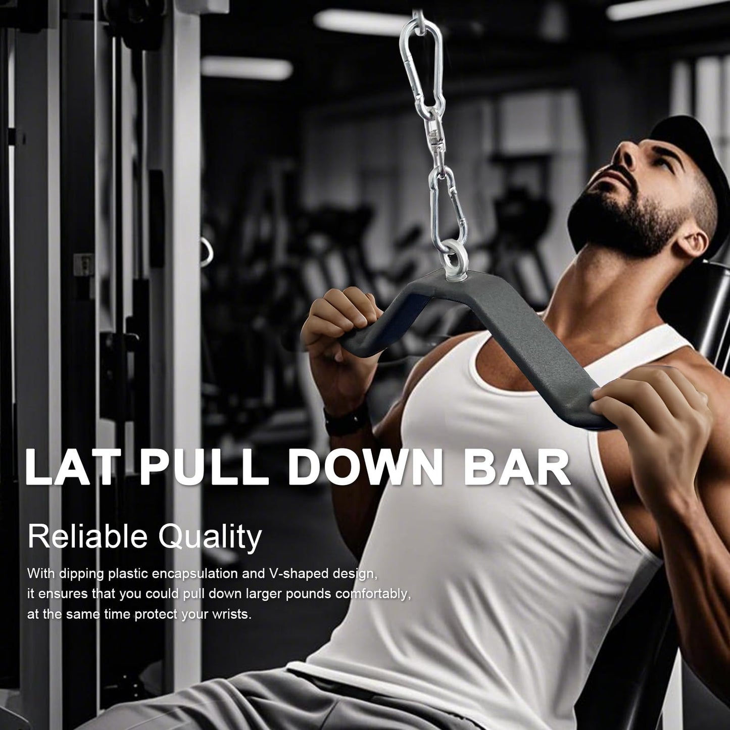 Cable Machine Attachment Curl Lat Pull Down Bar, LAT Pulldown Tricep Bar Strength Training Workout, Back Cable Attachments Grip for Home Gym (Length 16.5")