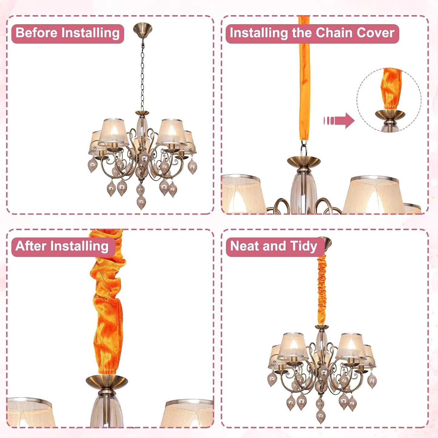 VIAPUICE 3.3 1 Chandelier Chain Cord Cover Ft, Pcs Hanging Light Chain Sleeve Slip-On Fabric Cord Covers in Flannel