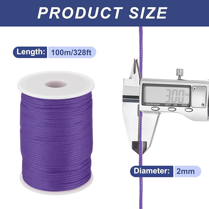 MECCANIXITY 1/12 Inch Polypropylene Rope Braided Ropes, 328ft Nylon Rope Hollow Utility Cord for Clothesline, Camping, Hiking, Outdoor, Dark Purple