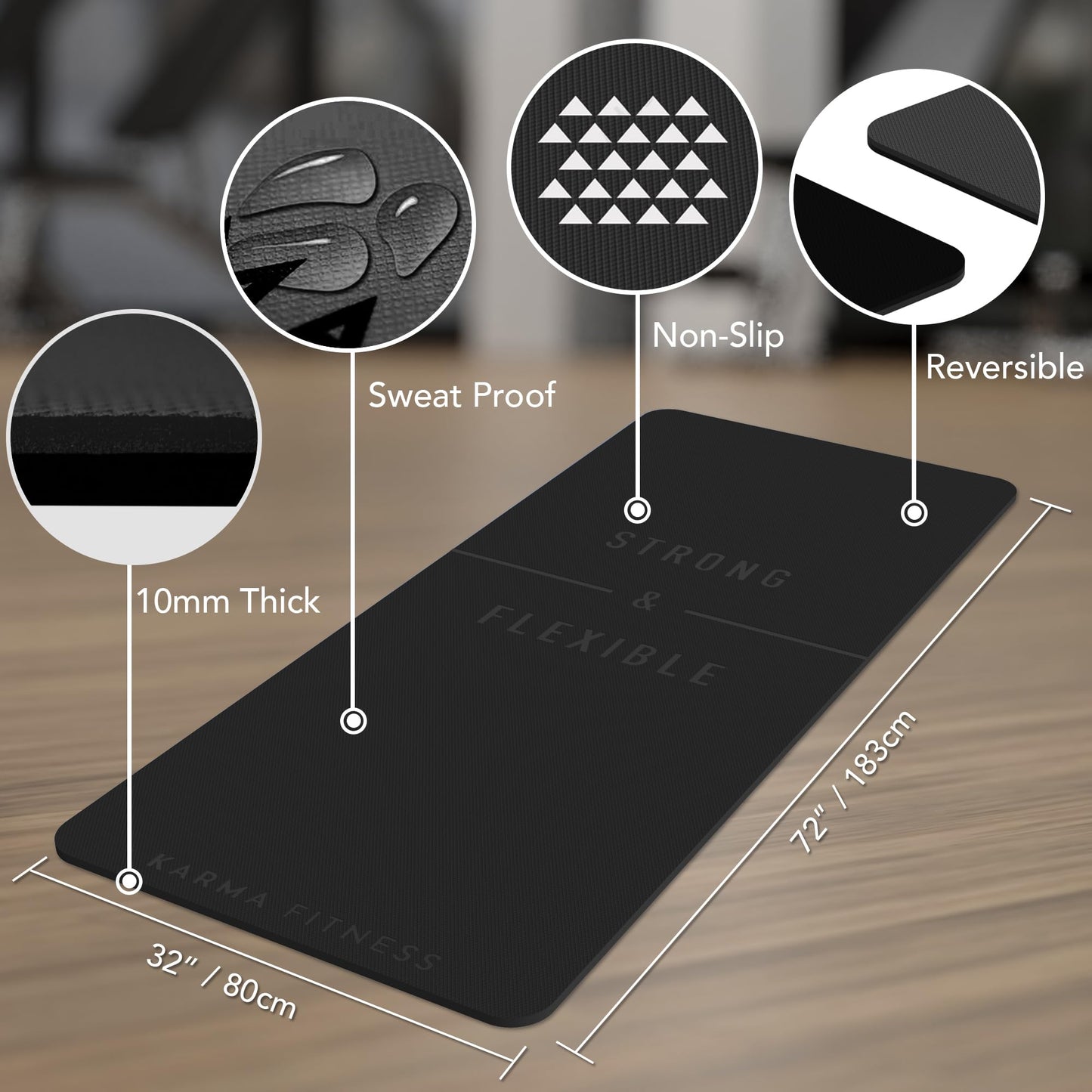 Large Exercise Mat – Extra Thick 10mm Workout Mat (72"x32") – Non-Slip TPE Yoga Mat for Women & Men – Pilates, HIIT, Fitness & Home Gym Mat – Includes Free Carry Bag (Black)