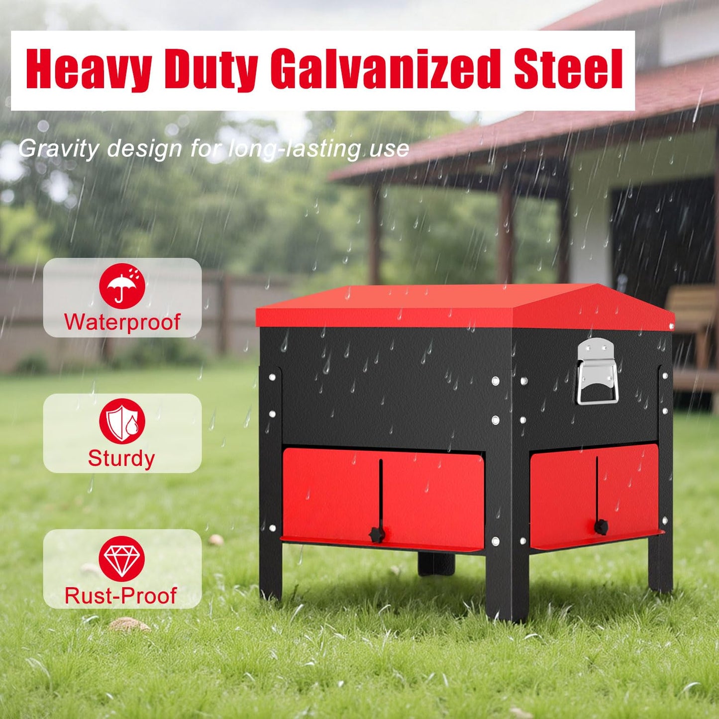 100lbs Automatic Chicken Feeder, Heavy Duty Galvanized Steel Poultry Feeder, Weatherproof & Secure-Lid for Outdoor Use, No Waste & Rodent-Proof for Chickens, Ducks, Turkeys