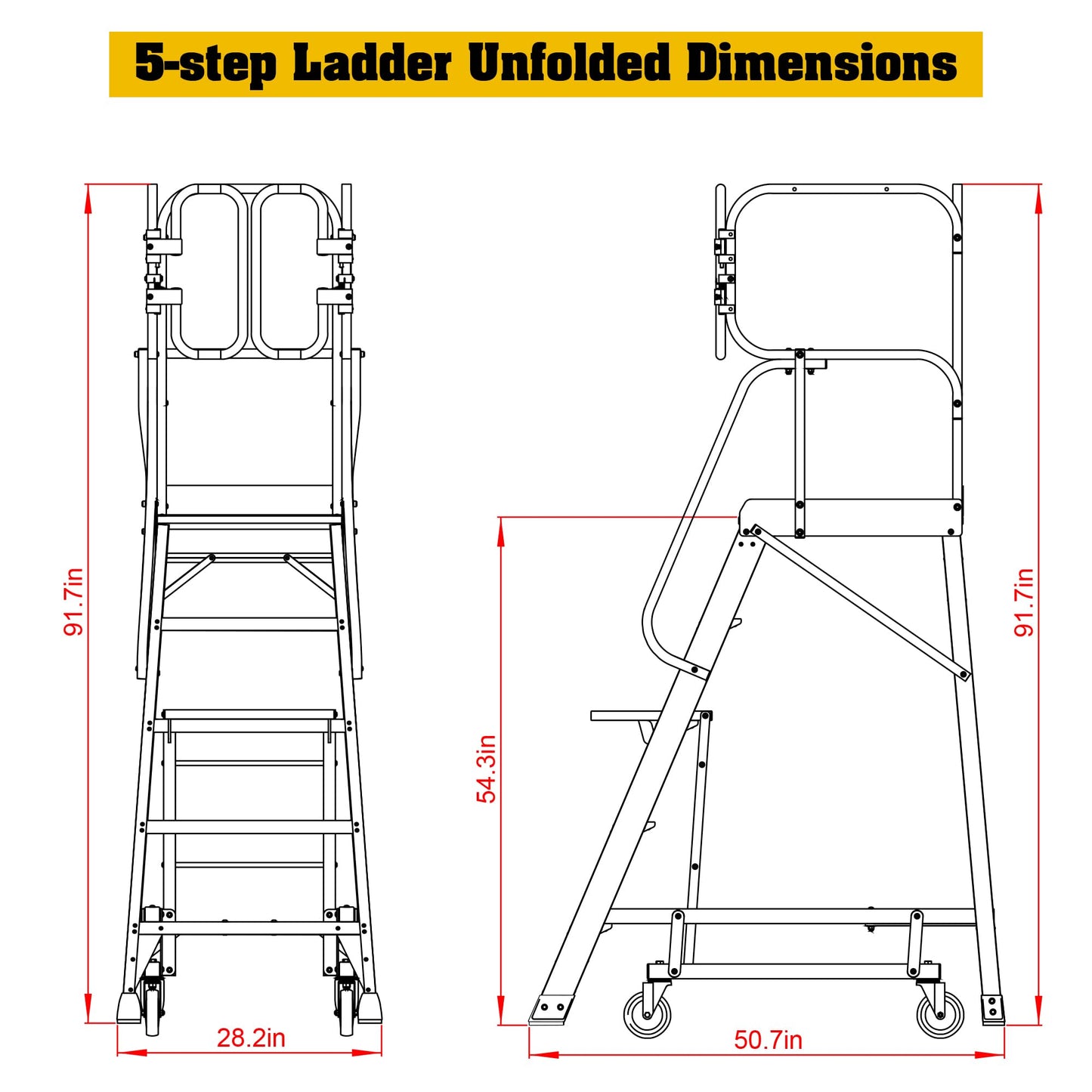 WIILAYOK 5 Step Ladder Aluminum Rolling Platform Ladders with 360° Guardrail System, Industrial Safety Non-Slip Rolling Ladder with Wheels for Warehouse, Garage, 375 lbs Capacity