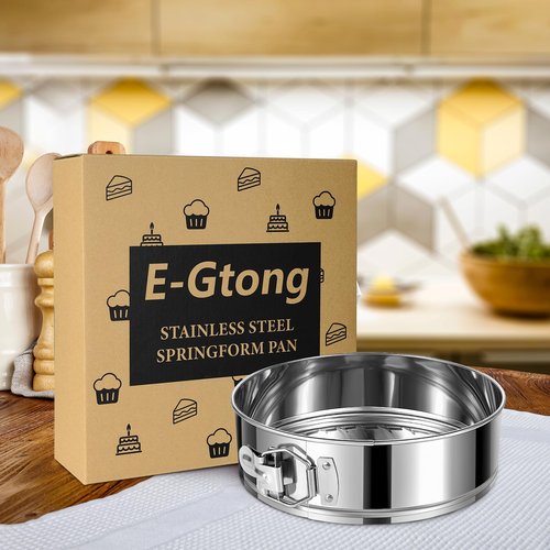 E-Gtong 10 Inch Springform Cake Pan, Stainless Steel Springform Pans, Leakproof & Nonstick Cheesecake Pan with Removable Bottom, Round Spring Form Cake Pan For Baking