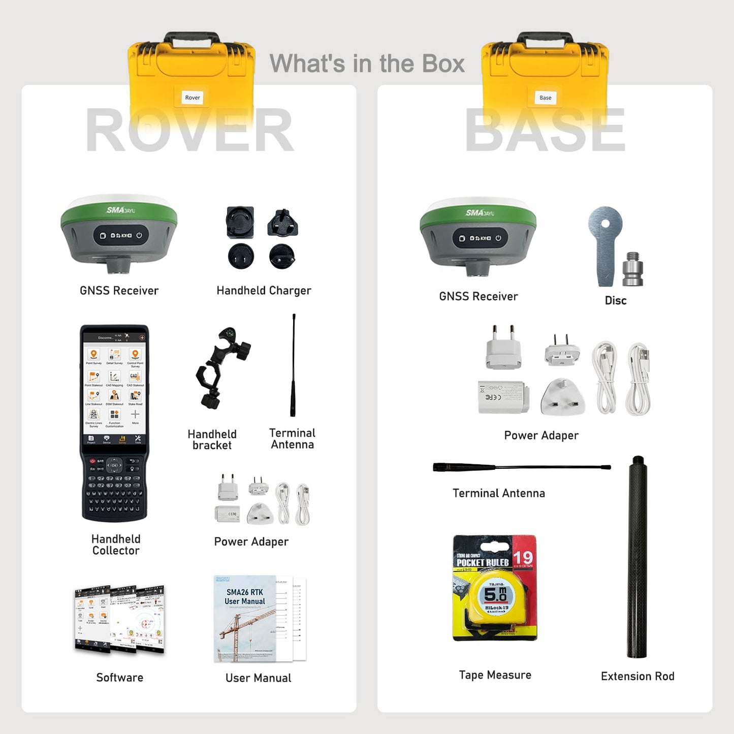 SMA26 Plus GNSS RTK Rover & Base Surveying Equipment with Controller and Software, Connect with UAVs,1cm Accuracy, NOAA Certified, IMU/PPP/UHF/NTRIP/BT, IP67 GPS for Civil Engineering and Topography